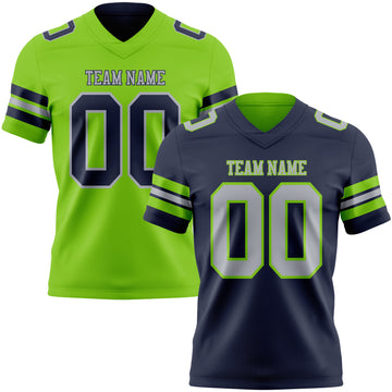 Custom Navy Gray-Neon Green Reversible Double Side Authentic Football Jersey