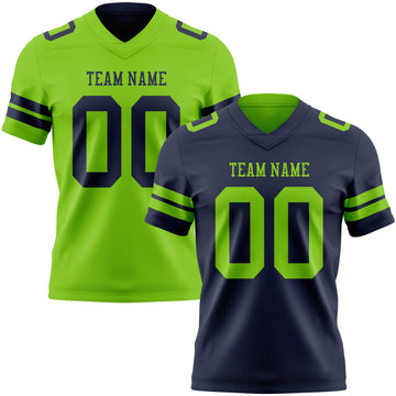 Custom Navy-Neon Green Reversible Double Side Authentic Football Jersey