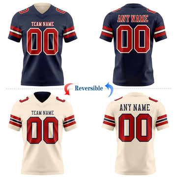 Custom Navy Red-Cream Reversible Double Side Authentic Football Jersey