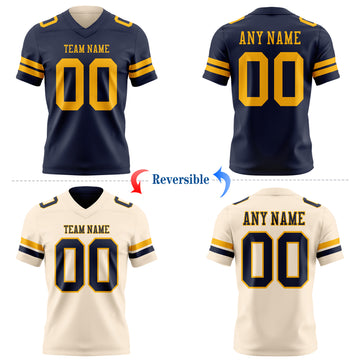 Custom Navy Cream Reversible Double Side Authentic Football Jersey