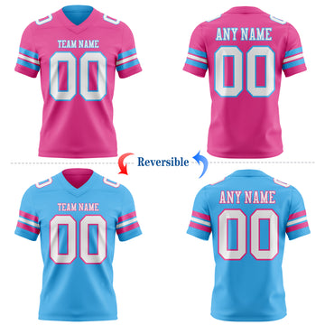 Custom Pink White-Sky Blue Reversible Double Side Authentic Football Jersey