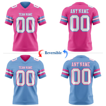 Custom Pink White-Light Blue Reversible Double Side Authentic Football Jersey