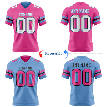 Custom Pink White Black-Light Blue Reversible Double Side Authentic Football Jersey