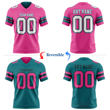 Custom Pink White Black-Teal Reversible Double Side Authentic Football Jersey