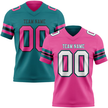 Custom Pink White Black-Teal Reversible Double Side Authentic Football Jersey