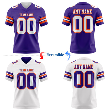 Custom Purple White-Orange Reversible Double Side Authentic Football Jersey