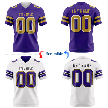 Custom Purple Old Gold White-Black Reversible Double Side Authentic Football Jersey