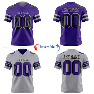 Custom Purple Black-Gray Reversible Double Side Authentic Football Jersey