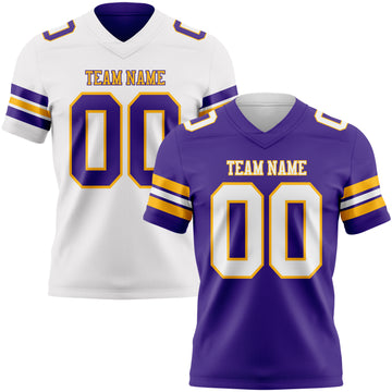 Custom Purple White-Gold Reversible Double Side Authentic Football Jersey