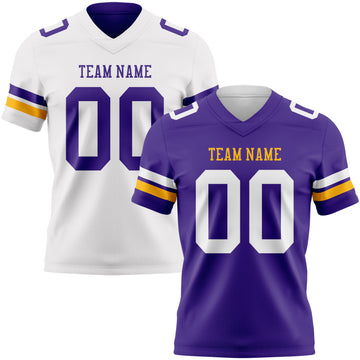 Custom Purple White-Gold Reversible Double Side Authentic Football Jersey