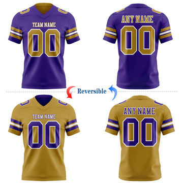 Custom Purple Old Gold-White Reversible Double Side Authentic Football Jersey
