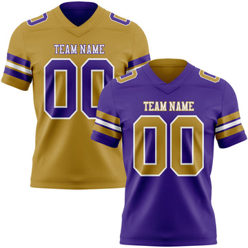 Custom Purple Old Gold-White Reversible Double Side Authentic Football Jersey
