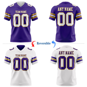 Custom Purple White-Old Gold Reversible Double Side Authentic Football Jersey