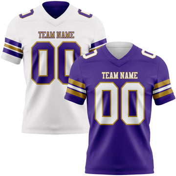 Custom Purple White-Old Gold Reversible Double Side Authentic Football Jersey