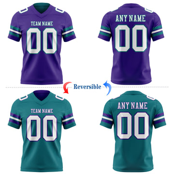Custom Purple White-Teal Reversible Double Side Authentic Football Jersey