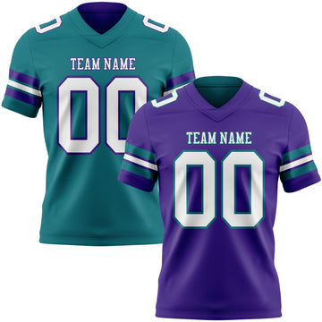 Custom Purple White-Teal Reversible Double Side Authentic Football Jersey