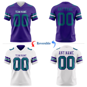 Custom Purple Teal-White Reversible Double Side Authentic Football Jersey