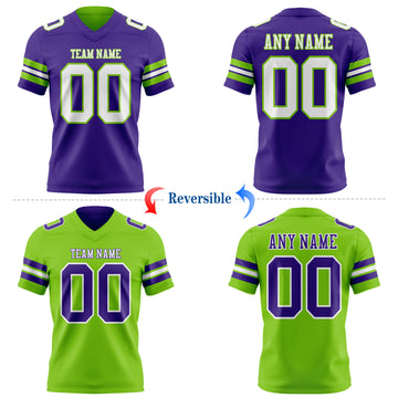 Custom Purple White-Neon Green Reversible Double Side Authentic Football Jersey