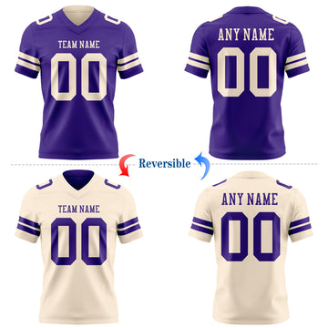 Custom Purple-Cream Reversible Double Side Authentic Football Jersey