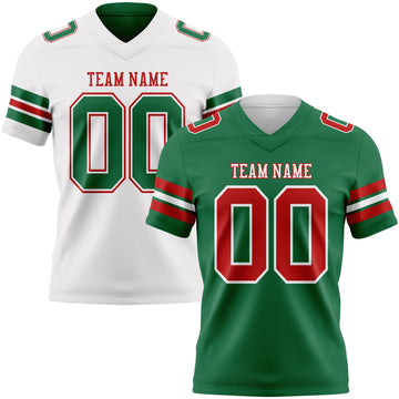 Custom Kelly Green Red-White Reversible Double Side Authentic Football Jersey