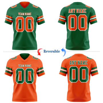 Custom Kelly Green Orange-White Reversible Double Side Authentic Football Jersey