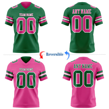 Custom Kelly Green Pink-White Reversible Double Side Authentic Football Jersey
