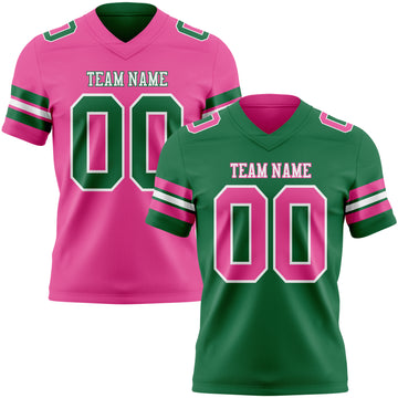 Custom Kelly Green Pink-White Reversible Double Side Authentic Football Jersey