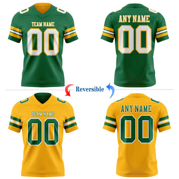 Custom Kelly Green White-Gold Reversible Double Side Authentic Football Jersey