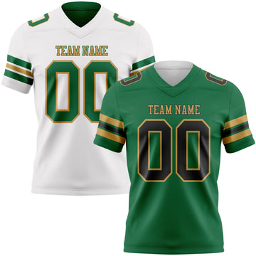 Custom Kelly Green Black-Old Gold Reversible Double Side Authentic Football Jersey