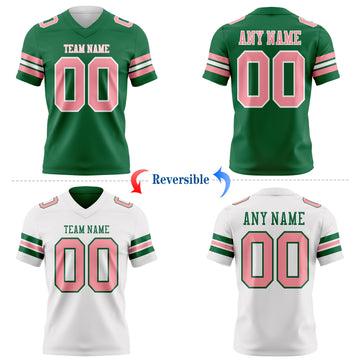 Custom Kelly Green Medium Pink-White Reversible Double Side Authentic Football Jersey