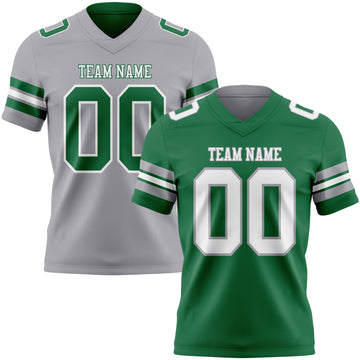 Custom Kelly Green White-Gray Reversible Double Side Authentic Football Jersey