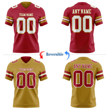 Custom Cardinal White-Old Gold Reversible Double Side Authentic Football Jersey