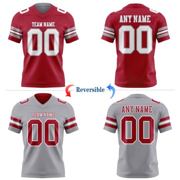 Custom Cardinal White-Gray Reversible Double Side Authentic Football Jersey