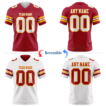 Custom Cardinal White-Gold Reversible Double Side Authentic Football Jersey