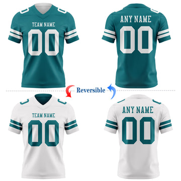 Custom Teal-White Reversible Double Side Authentic Football Jersey