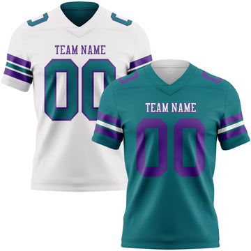 Custom Teal Purple-White Reversible Double Side Authentic Football Jersey