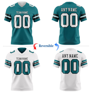 Custom Teal White-Black Reversible Double Side Authentic Football Jersey