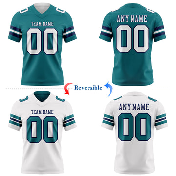 Custom Teal White-Navy Reversible Double Side Authentic Football Jersey