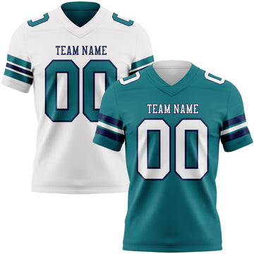 Custom Teal White-Navy Reversible Double Side Authentic Football Jersey