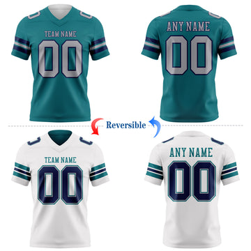 Custom Teal Gray-Navy Reversible Double Side Authentic Football Jersey