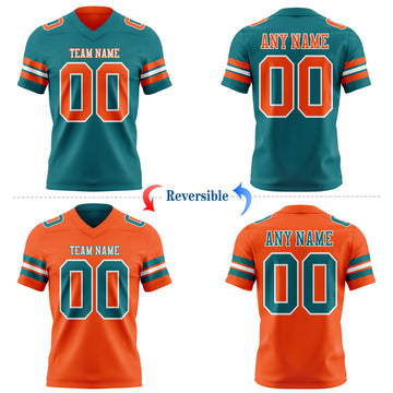 Custom Teal Orange-White Reversible Double Side Authentic Football Jersey