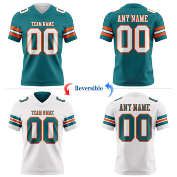 Custom Teal White-Orange Reversible Double Side Authentic Football Jersey