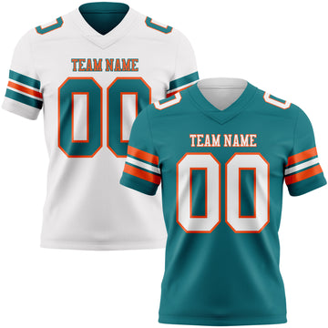 Custom Teal White-Orange Reversible Double Side Authentic Football Jersey