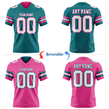 Custom Teal White-Pink Reversible Double Side Authentic Football Jersey