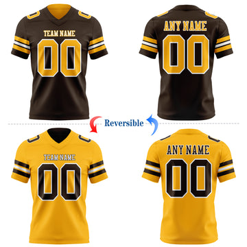 Custom Brown Gold-White Reversible Double Side Authentic Football Jersey