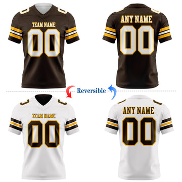 Custom Brown White-Gold Reversible Double Side Authentic Football Jersey