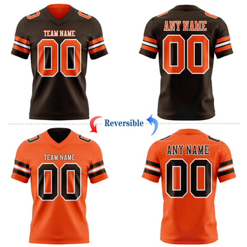 Custom Brown Orange-White Reversible Double Side Authentic Football Jersey