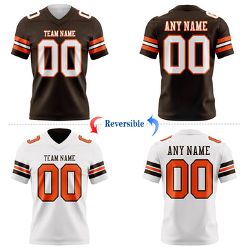Custom Brown White-Orange Reversible Double Side Authentic Football Jersey