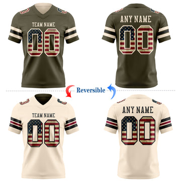 Custom Olive Vintage USA Flag-Cream Reversible Double Side Authentic Football Jersey