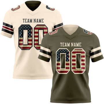 Custom Olive Vintage USA Flag-Cream Reversible Double Side Authentic Football Jersey